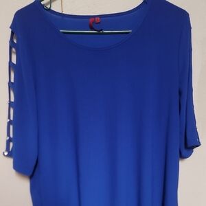 Blue Women's Top with Cut-Out Sleeve Design